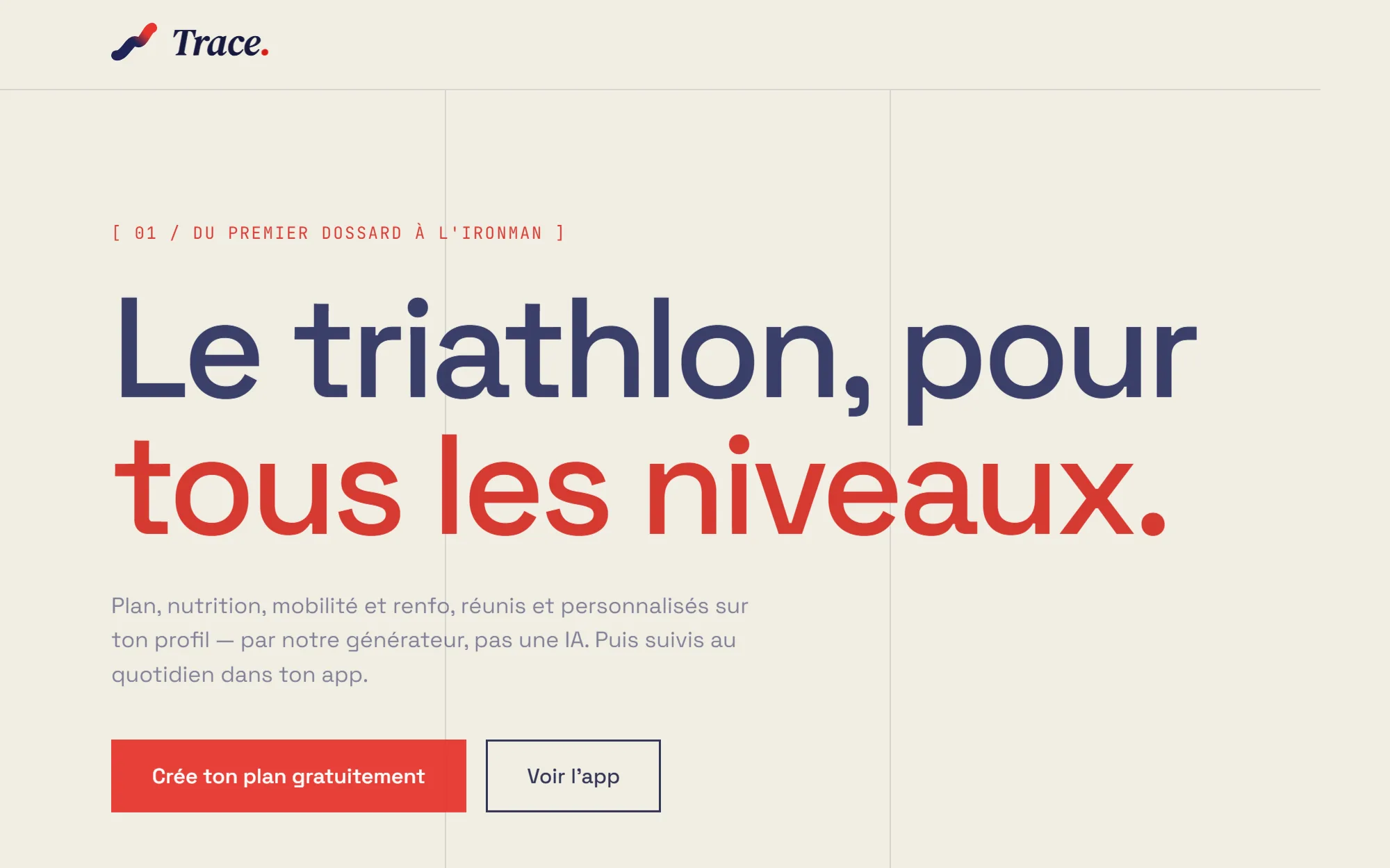 Page d'accueil de Trace : « Le triathlon, pour tous les niveaux »